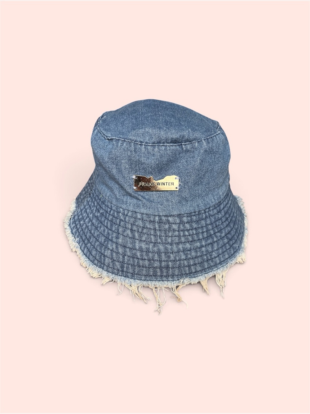 Denim Bucket Hat with Frayed Edge - Blue